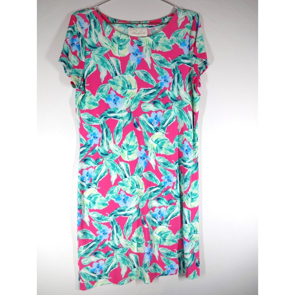 Pappagallo Sheath DressMedium Pink Tropical Floral Hawaiian Resort Summer Beach‎